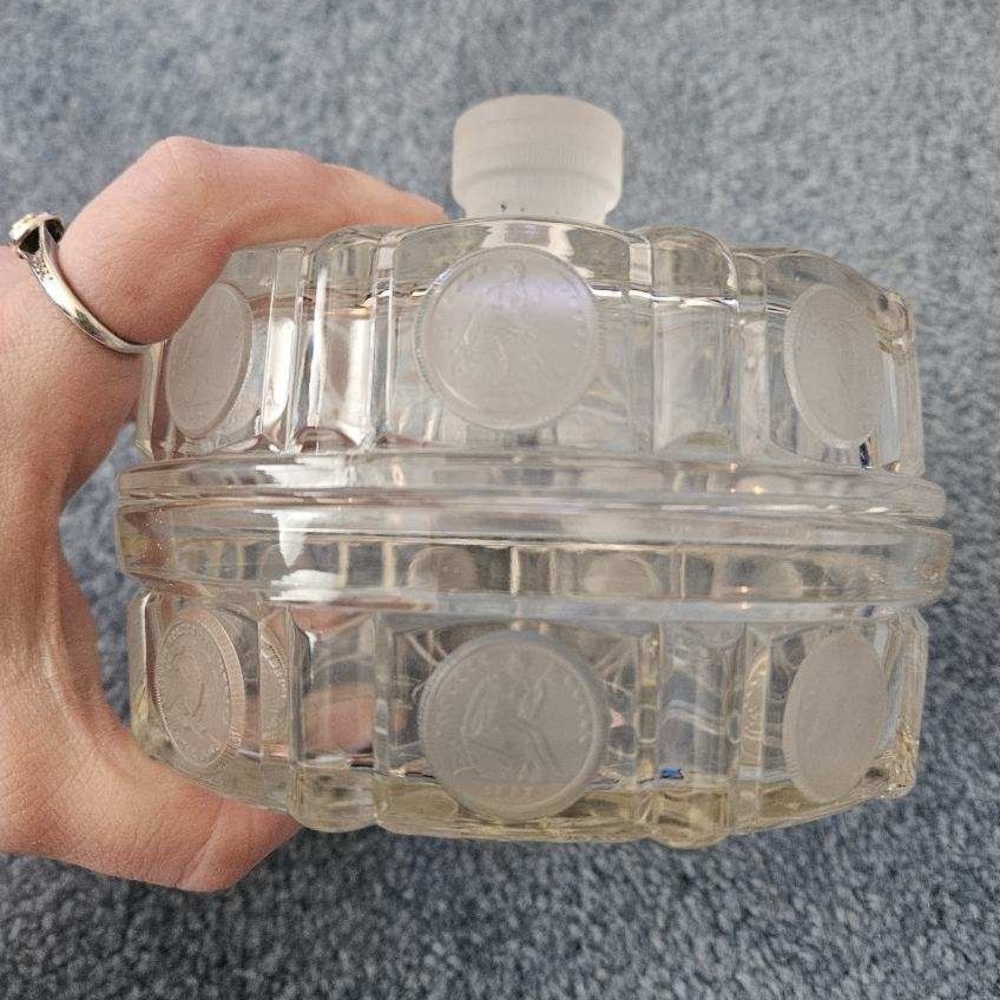 US Glass Company COIN PATTERN CLEAR 5" t Covered Candy Dish Lidded USA